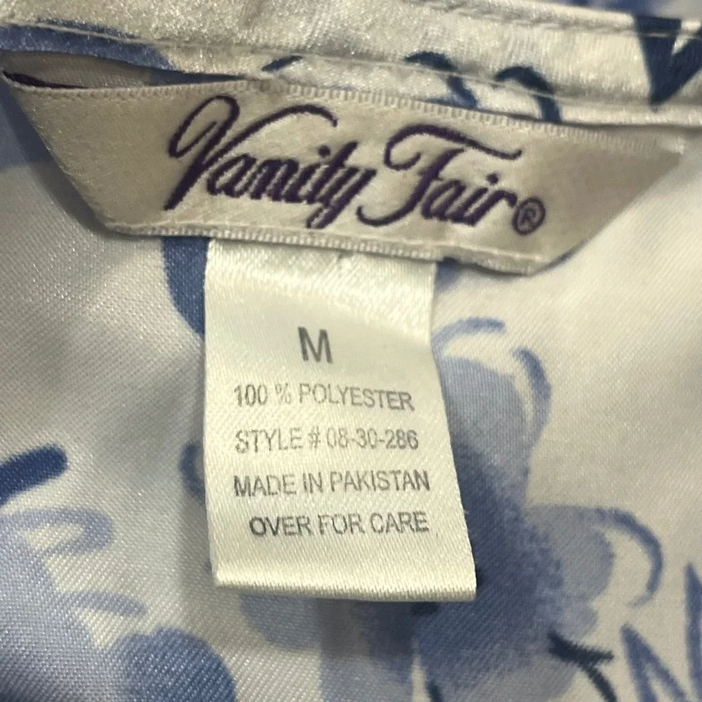 Vanity Fair Blue‎ White Floral Button Down Collared Nightgown Sleepwear Medium
